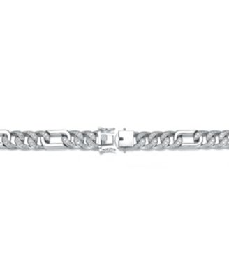 Men's Sterling Silver White Gold Plated with Iced Out Cubic Zirconia Oblong Curb Chain Bracelet