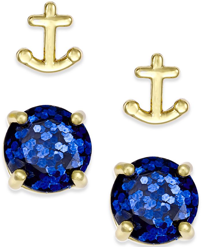 kate spade new york Gold-Tone Glitter and Anchor Stud Earring Set & Reviews  - Fashion Jewelry - Jewelry & Watches - Macy's