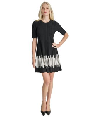 DKNY - Women's Rib-Knit Colorblocked Fit & Flare Dress