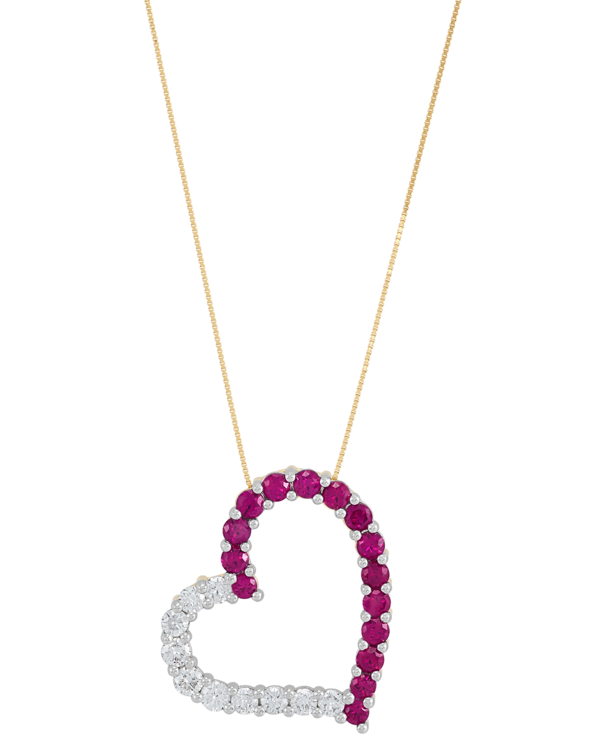 Lab Grown Ruby (2 ct. t.w.) & Lab Grown Diamond (1 ct. t.w.) Heart 18" Pendant Necklace in 14k Gold - Ruby