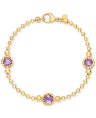 Macy's - Lab-Created Amethyst Station Bead Link Bracelet in 14k Gold-Plated Sterling Silver (Also in Lab-Created Onyx, & Lab-Created Sky Blue Topaz)