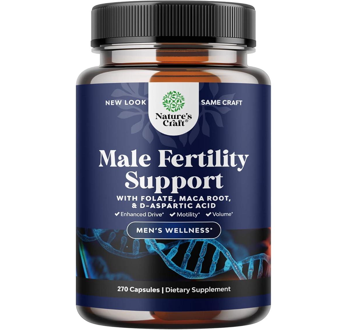Men's Fertility Capsules, CoQ10 Maca Root Methyl Folate & D-Aspartic Acid for Enhanced Count Motility & Fertility Support, Nature's Cra