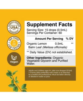 Organic Lemon Balm Liquid, Mood Support and Digestive Health, 30mL