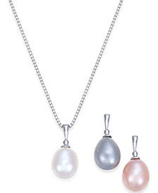 Cultured Freshwater Pearl (7-1/2-8mm) 3-Piece Interchangeable Pendant Set in Sterling Silver