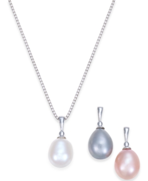 image of Cultured Freshwater Pearl (7-1/2-8mm) 3-Piece Interchangeable Pendant Set in Sterling Silver