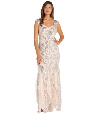 R & M Richards - Women's Fleur Sequinned Long A-Line Dress