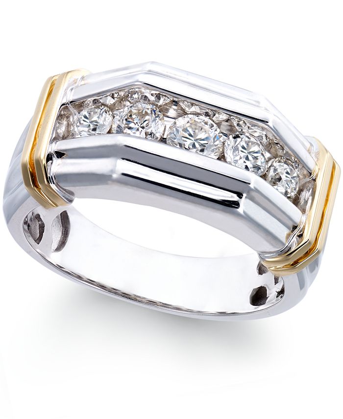 Macy's - Men's Diamond (1 ct. t.w.) Ring in 10k White and Yellow Gold