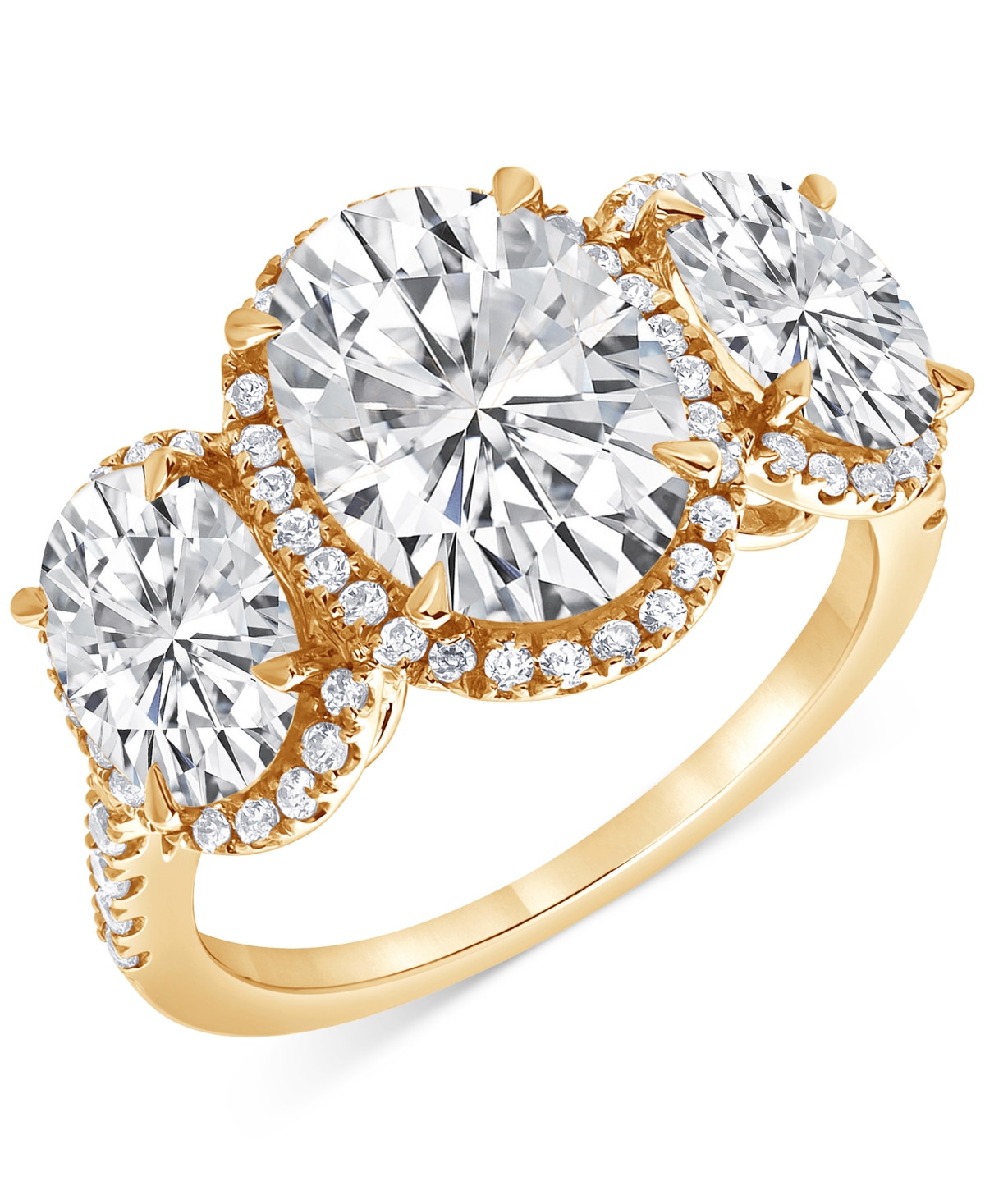 Igi Certified Lab Grown Diamond Three Stone Oval Halo Ring (5-1/3 ct. t.w.) in 14k White, Yellow or Rose Gold - White Gold