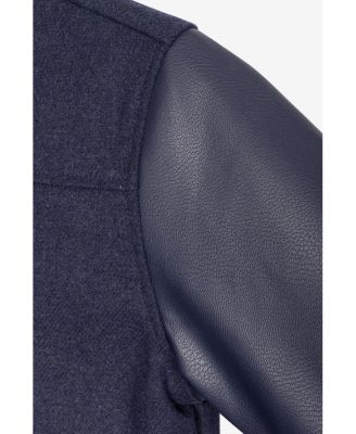 Boys Wool Varsity Bomber Jacket With Grainy PU Sleevees