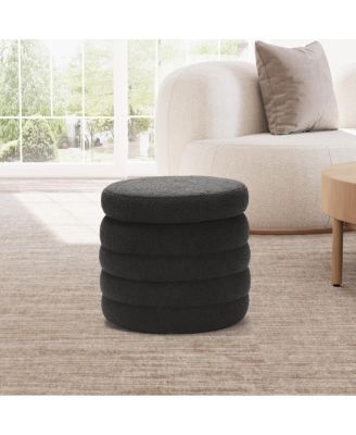 Mid-Century Modern Faux Sherpa Round Storage Ottoman