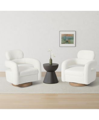 Mid-Century Modern Faux Sherpa Swivel Barrel Accent Chair (Set of 2)