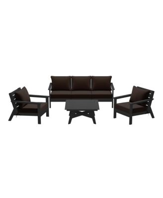 Outdoor 6-Piece Black Modular Sectional Patio Furniture Sofa Set