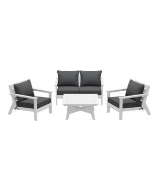 Outdoor 5-Piece White Modular Sectional Patio Furniture Sofa Set