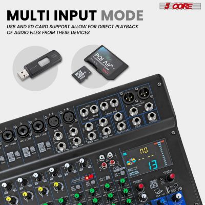Audio DJ Mixer 12 Channel Sound Board Console w 99 DSP Effect 48V Phantom Power