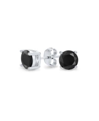 Black Solitaire CZ Stud Earrings .925 Sterling Silver