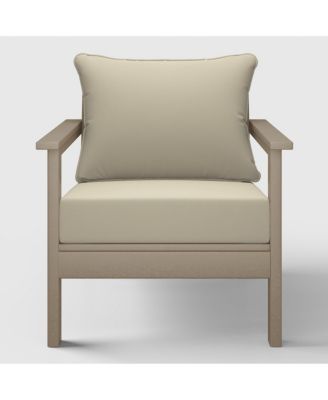 Outdoor Modern HDPE Patio Weathered Wood Club Chairs with Deep Seat Cushions (Set of 2)