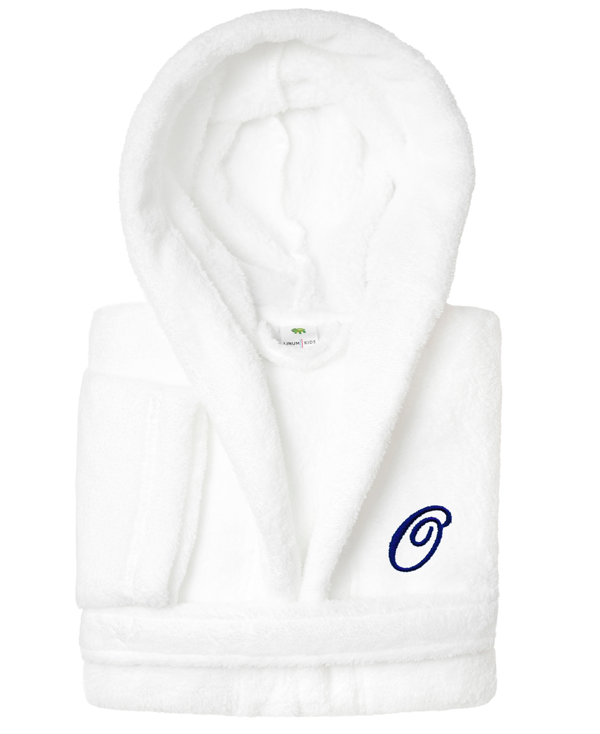 Linum Home Personalized Kids Super Plush Hooded Bathrobe In O White,navy