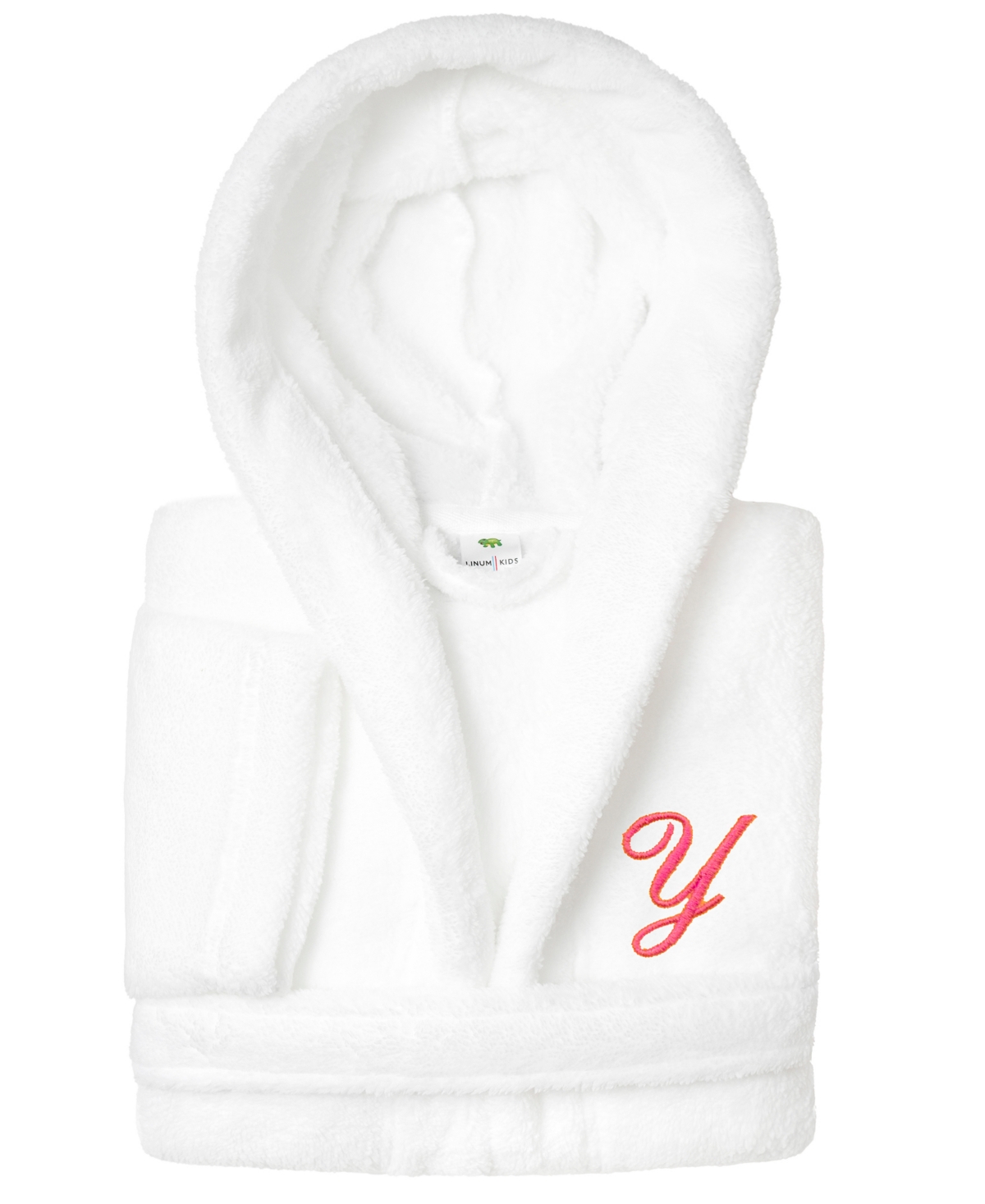 Linum Home Personalized Kids Super Plush Hooded Bathrobe In Y White,pink
