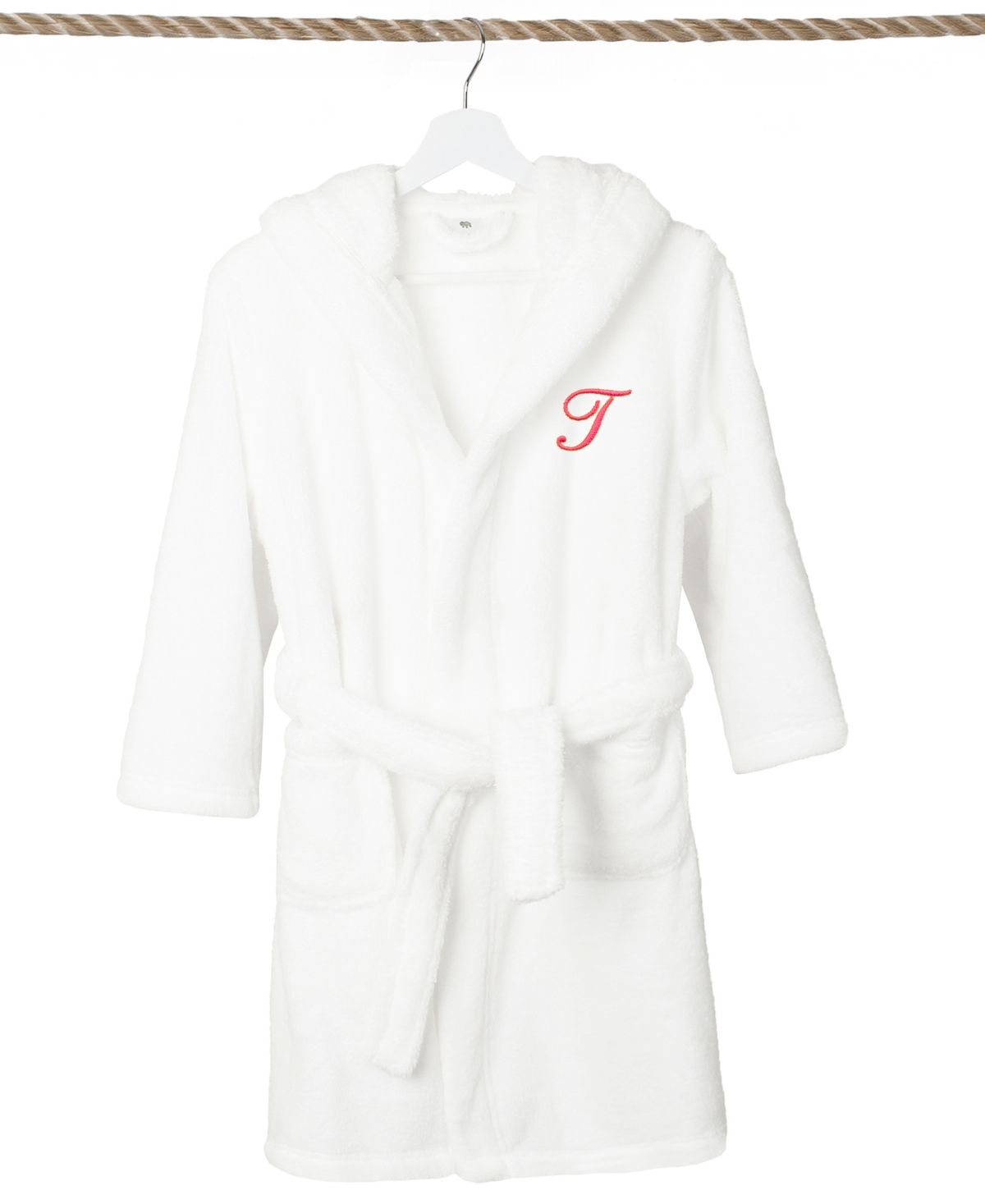 Linum Home Personalized Kids Super Plush Hooded Bathrobe In T White,pink