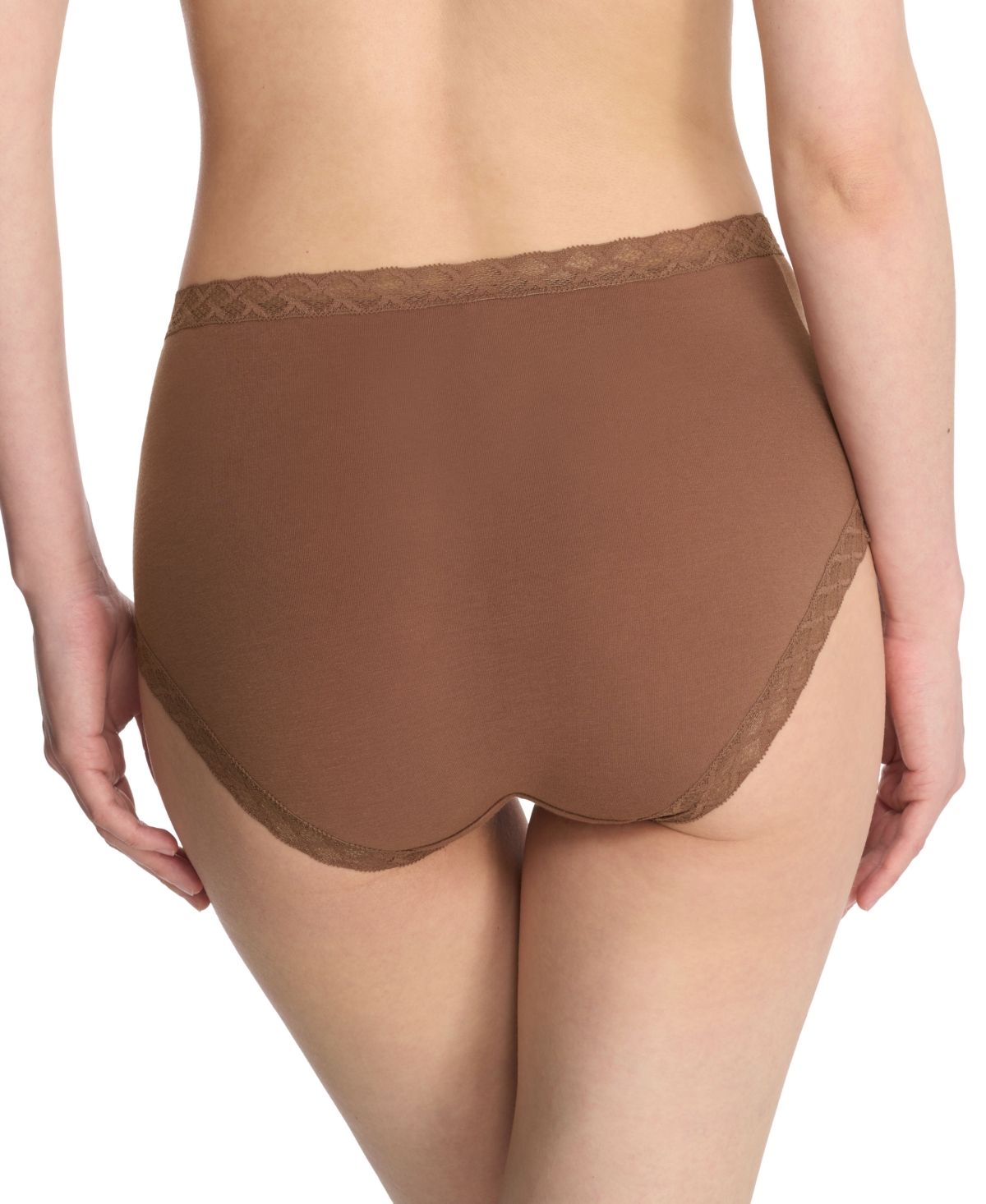 Natori Bliss Lace-trim High Rise Cotton Brief 755058 In Nutmeg