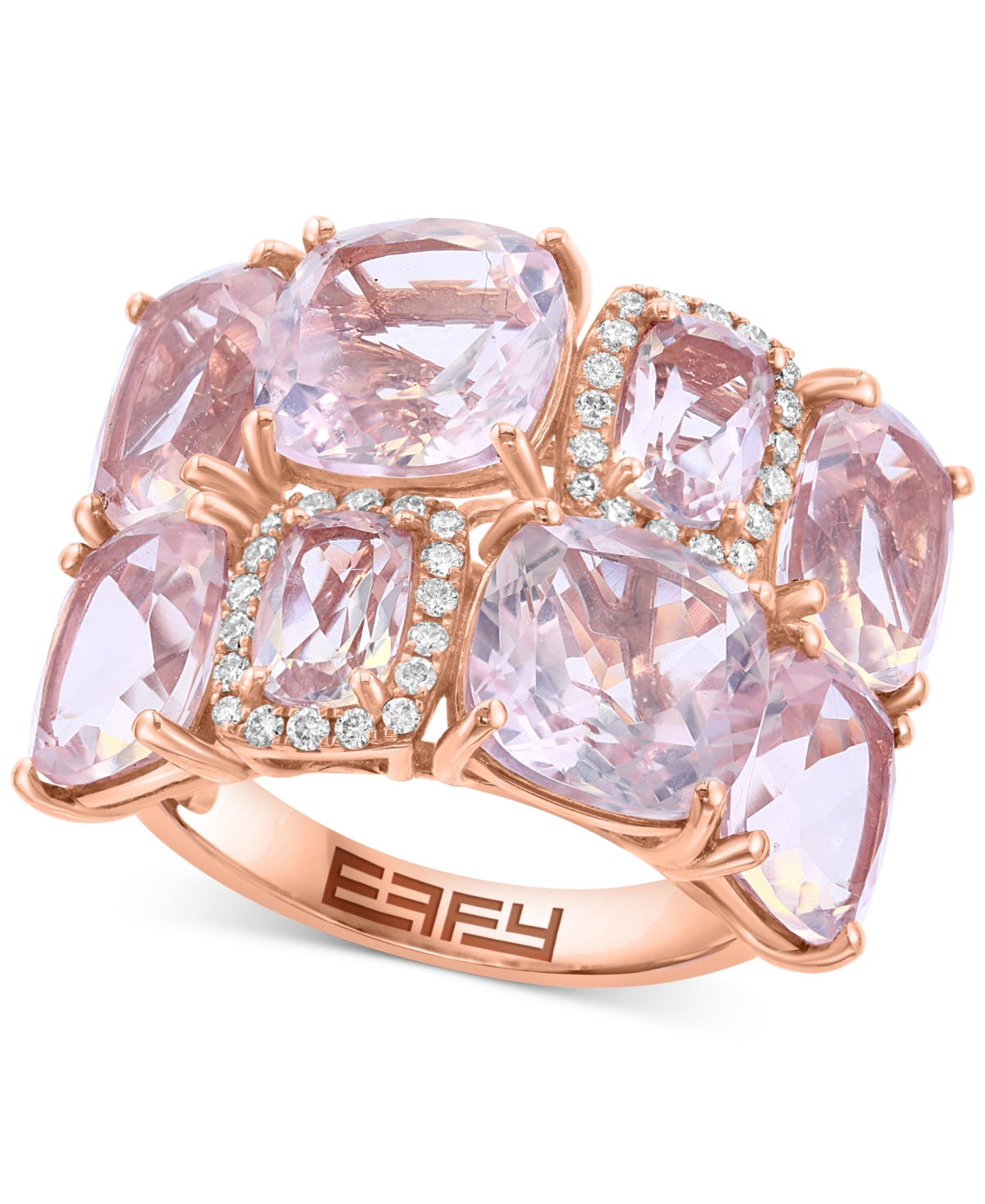 Effy Collection Effy Rose Quartz (10 Ct. T.w.) & Diamond (1/6 Ct. T.w.) Cushion Cluster Ring In 14k Rose Gold In Rose Quartz