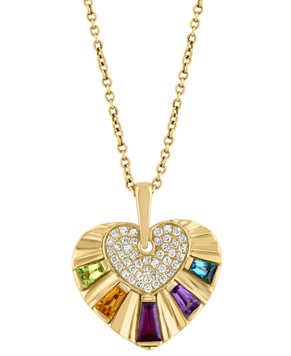 Effy Multi-Gemstone (3/4 ct. t.w.) & Diamond (1/6 ct. t.w.) Heart 18" Pendant Necklace in 14k Gold - Multi Gemstone