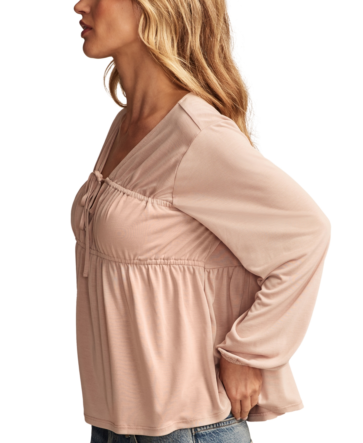 Lucky Brand Women's Shirred Tie-Front Sandwash Top
