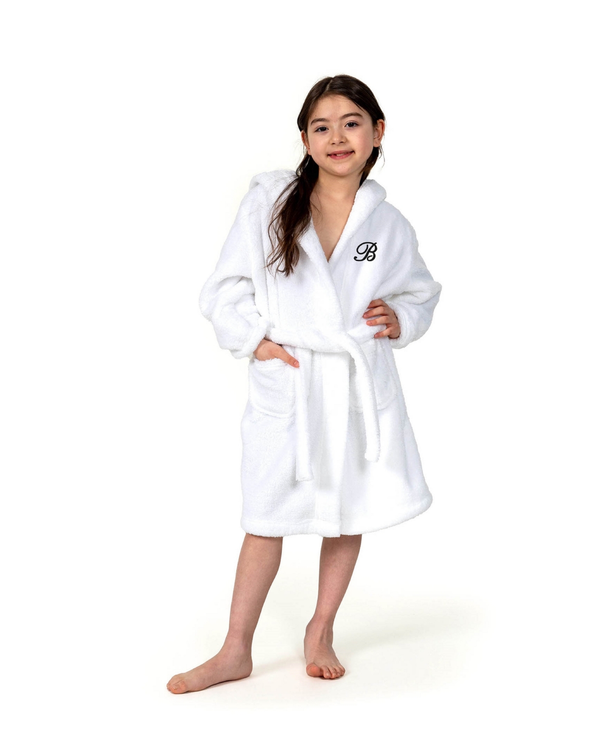 Linum Home Personalized Kids Super Plush Hooded Bathrobe In B White,black