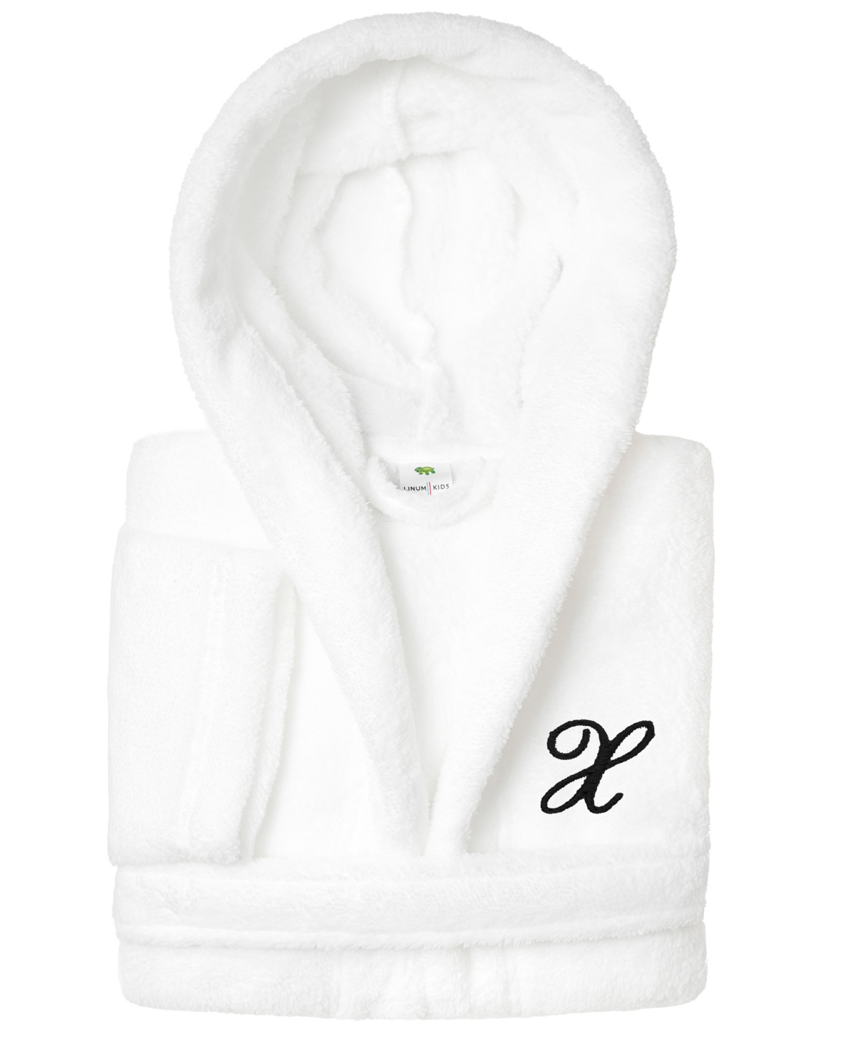 Linum Home Personalized Kids Super Plush Hooded Bathrobe In X White,black