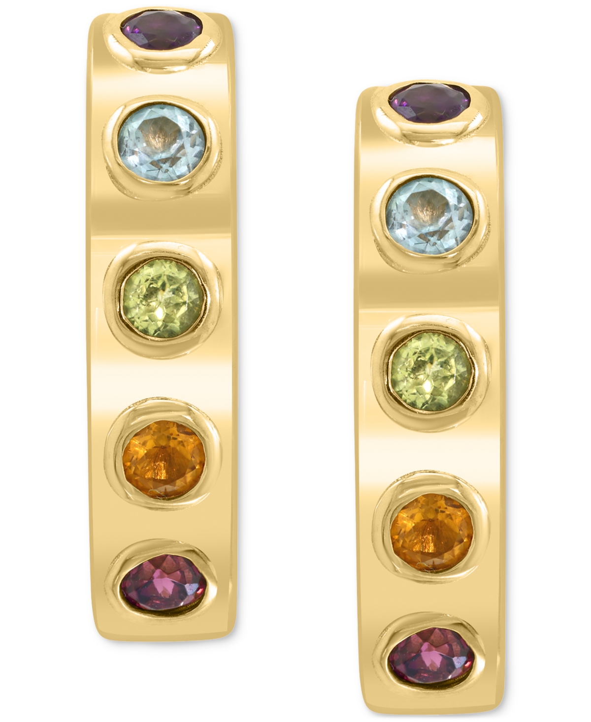 Effy Collection Effy Multi-gemstone Bezel Small Hoop Earrings (1-1/6 Ct. T.w.) In Gold-plated Sterling Silver, 0.875 In Multi Gemstone