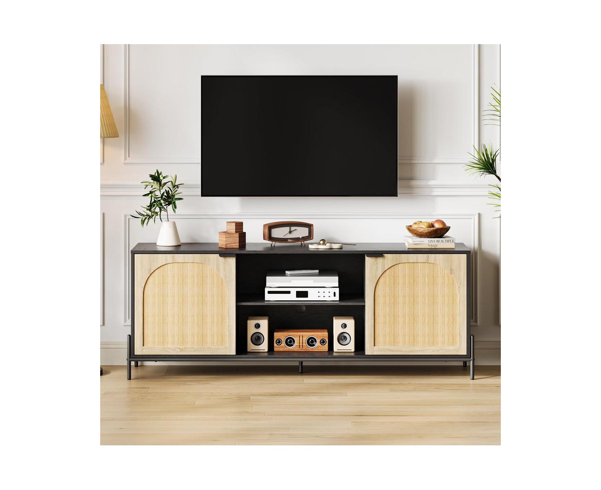 gaomon Tv Stand for 75 inch Tv, Entertainment Center with Storage, 65 Inch Tv Console Table with Metal Legs, Rattan Media Console Cabinet with 2 Doors