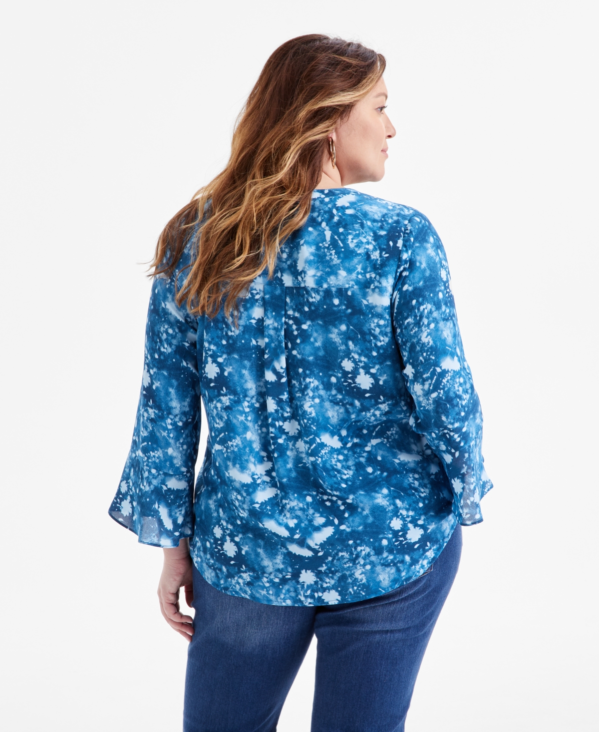 Macy's Plus Size Printed Pintuck Blouse, Exclusively At  In Sun Ocean