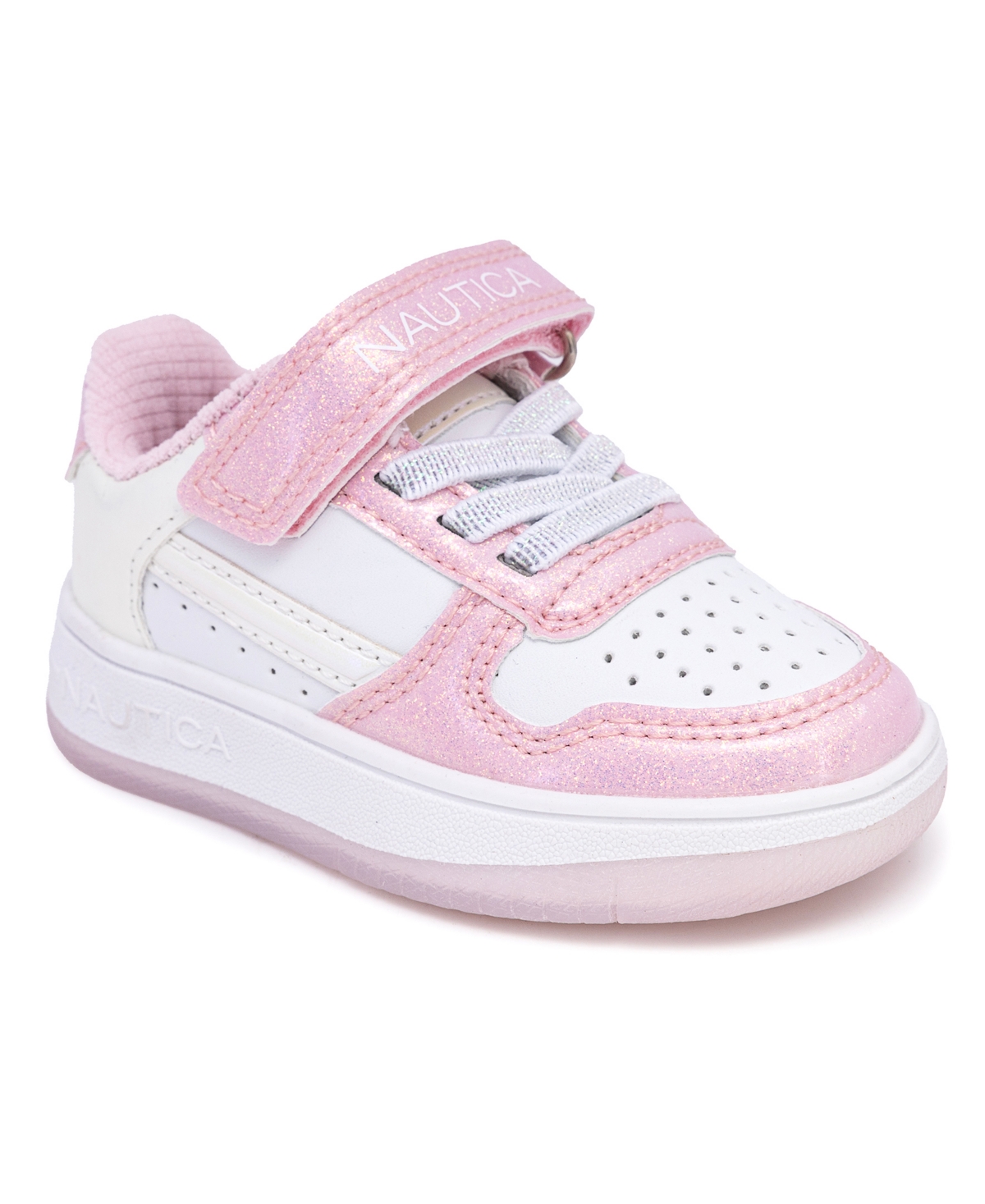 Shop Nautica Toddler Girls Sienae Casual Sneaker In White,iri,pink Glitter