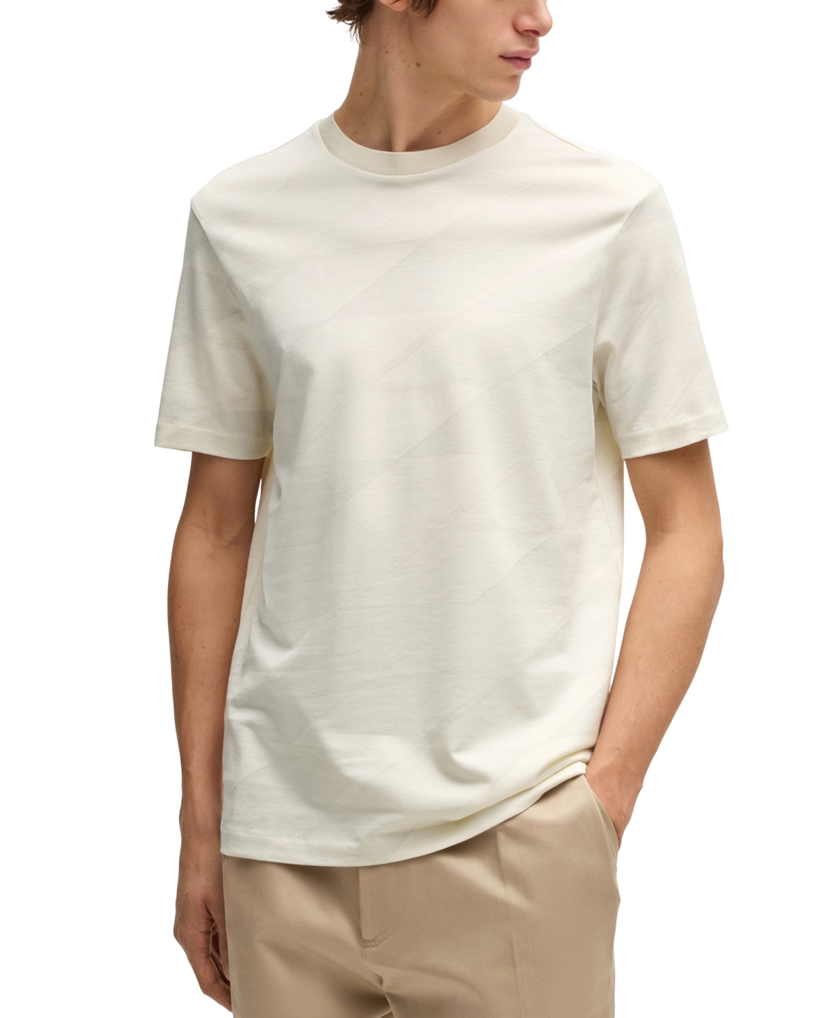 Hugo Boss Cotton T-shirt With Two-tone Monstera-leaf Pattern In Open White