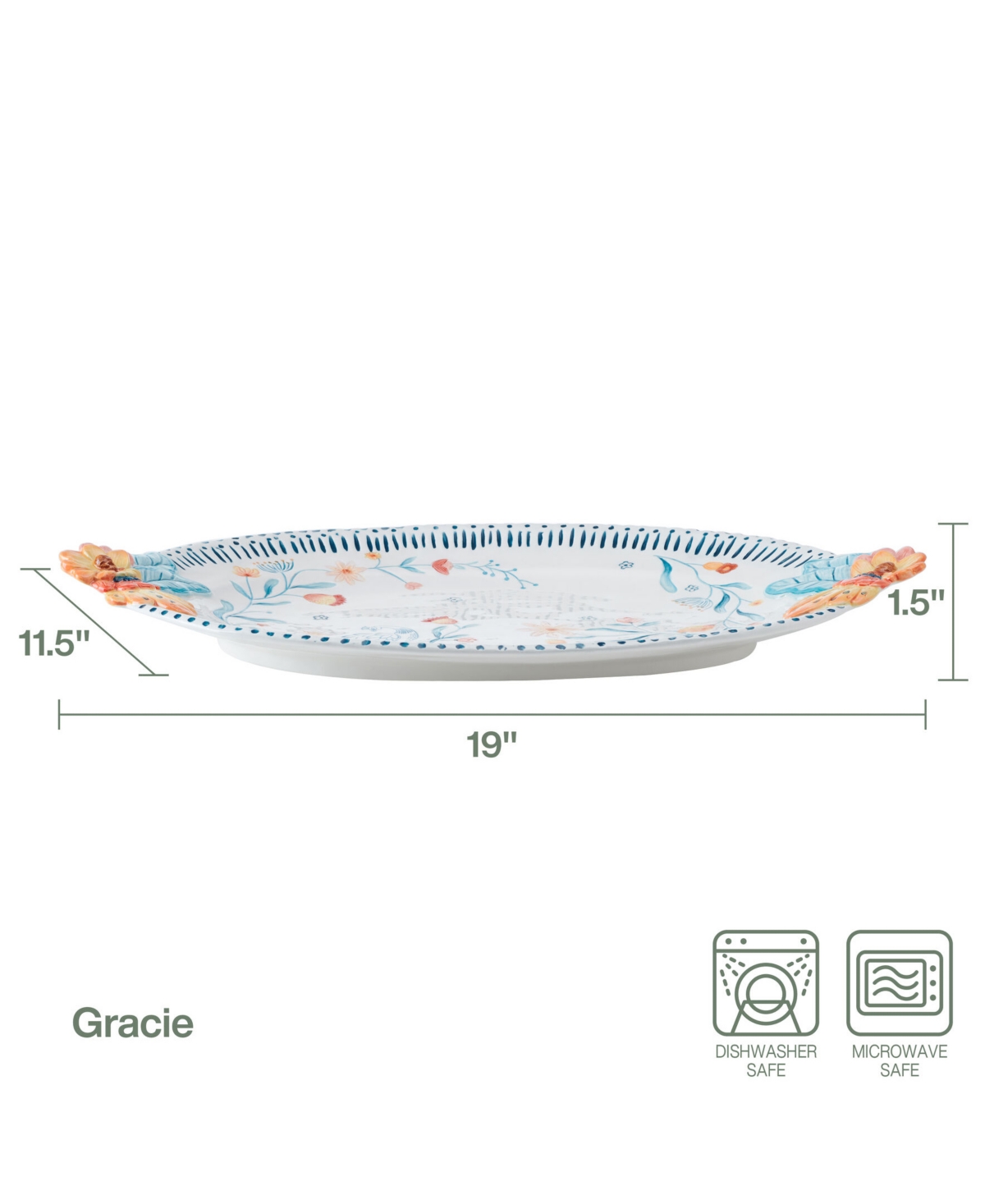 Fitz And Floyd Gracie Platter With Handles In Assorted