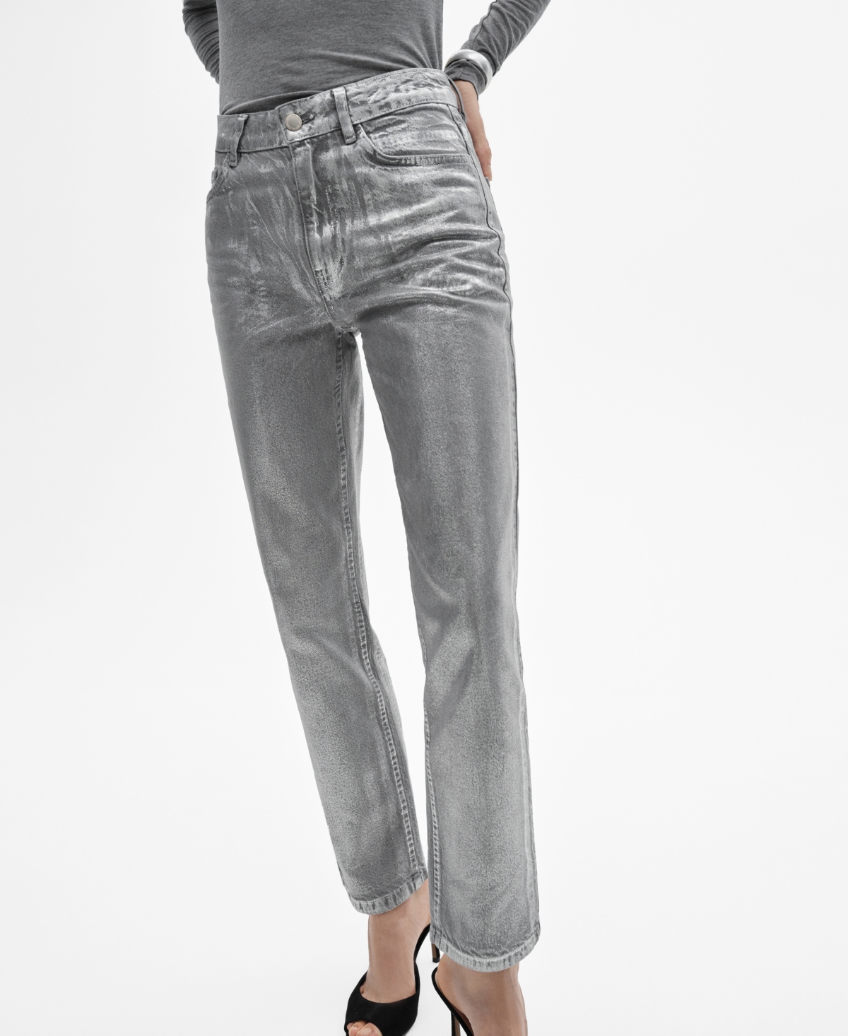 Mango Women's Straight Foil Jeans