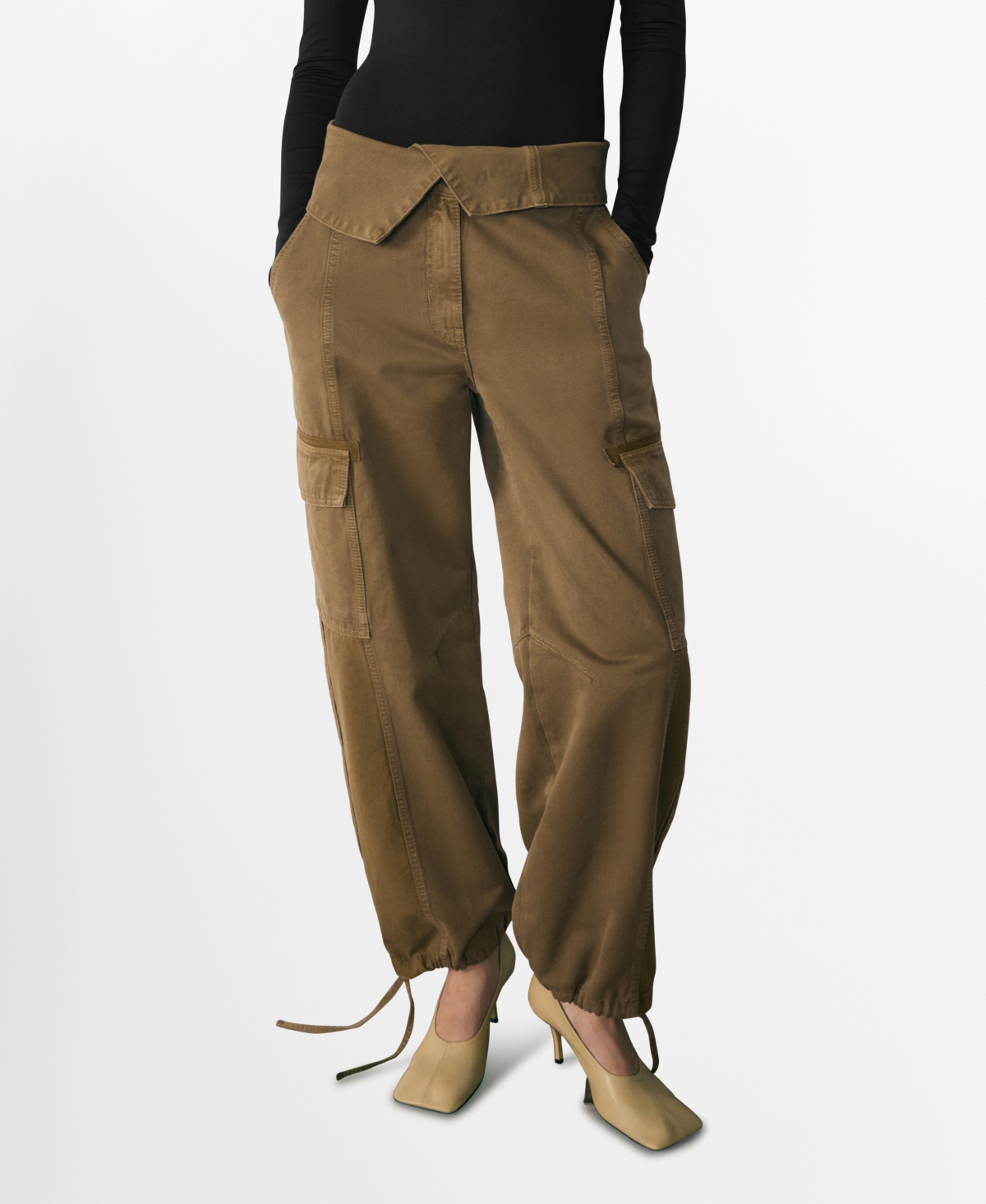 Mango Women's Turn-Up Waist Cargo Jeans