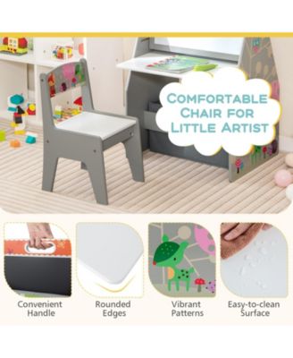 3 in 1 Kids Easel and Play Station Convertible with Chair and Storage Bins