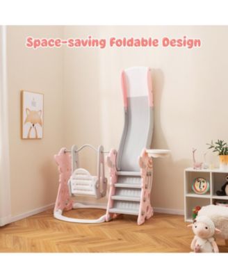 4-in-1 Kids Slide and Swing Set with Basketball Hoop