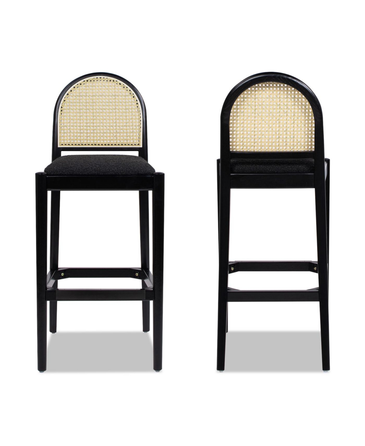 The Pop Home Curved Back Rattan Bar Stool, Set of 2,Upholstered Bar Chairs in Ivory White Fabric-The Pop Home