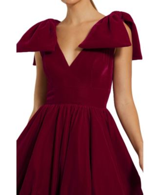 Women's Shoulder Bow Velvet Bubble Mini Dress