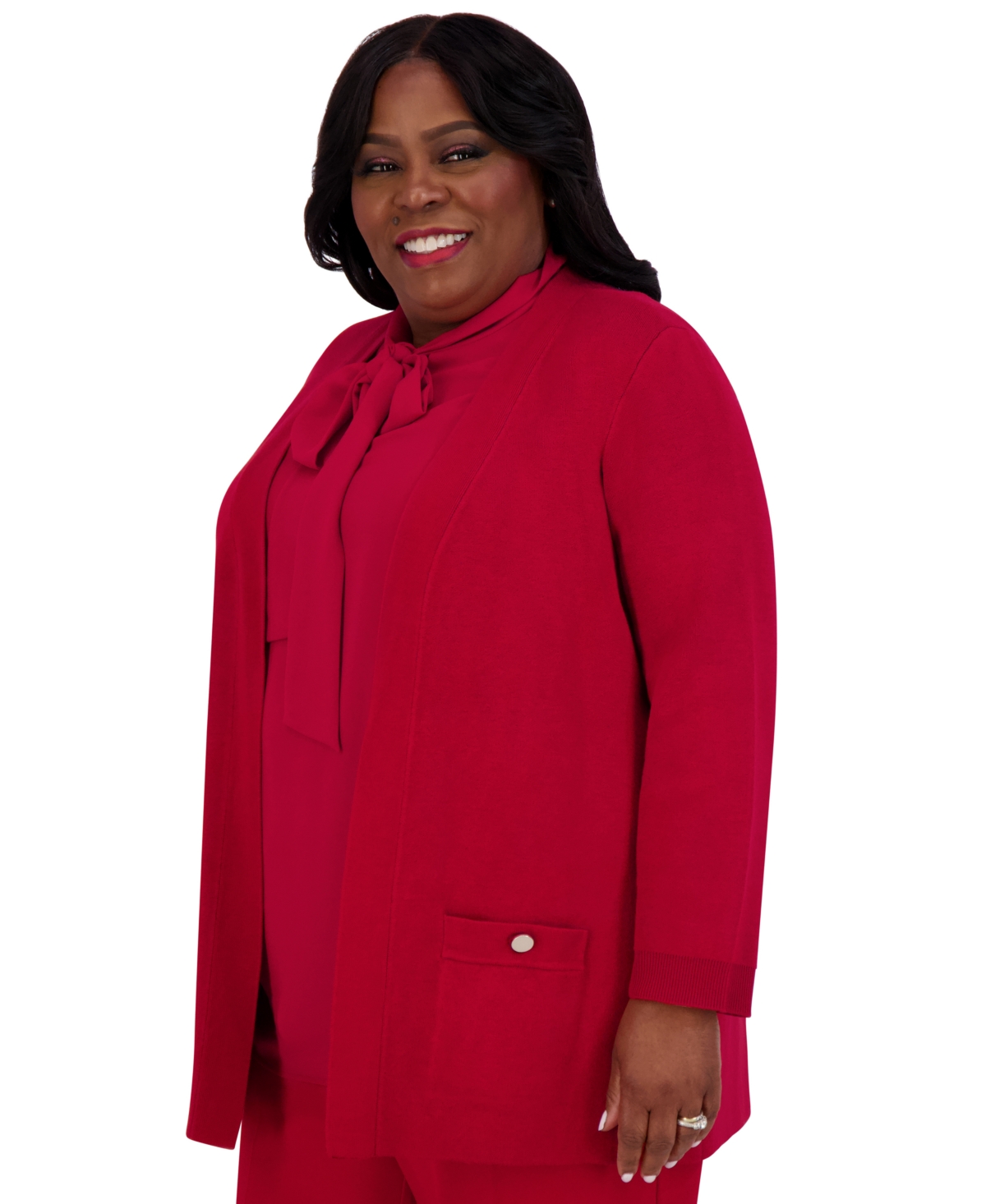 Kasper Women's Open-Front Long-Sleeve Cardigan