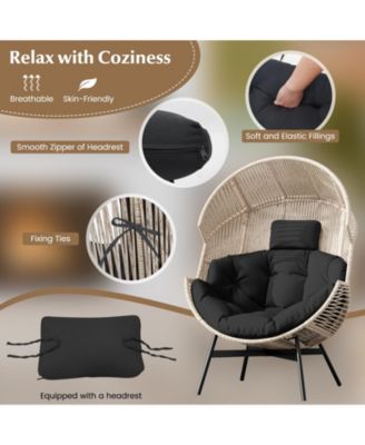 Wicker Oversized Egg Style Chair with Cushions and Headrest