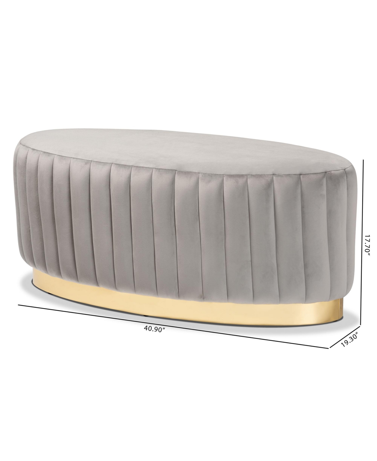 Baxton Studio Kirana Glam and Luxe Navy Blue Velvet Fabric Upholstered and Gold Pu Leather Ottoman -gold