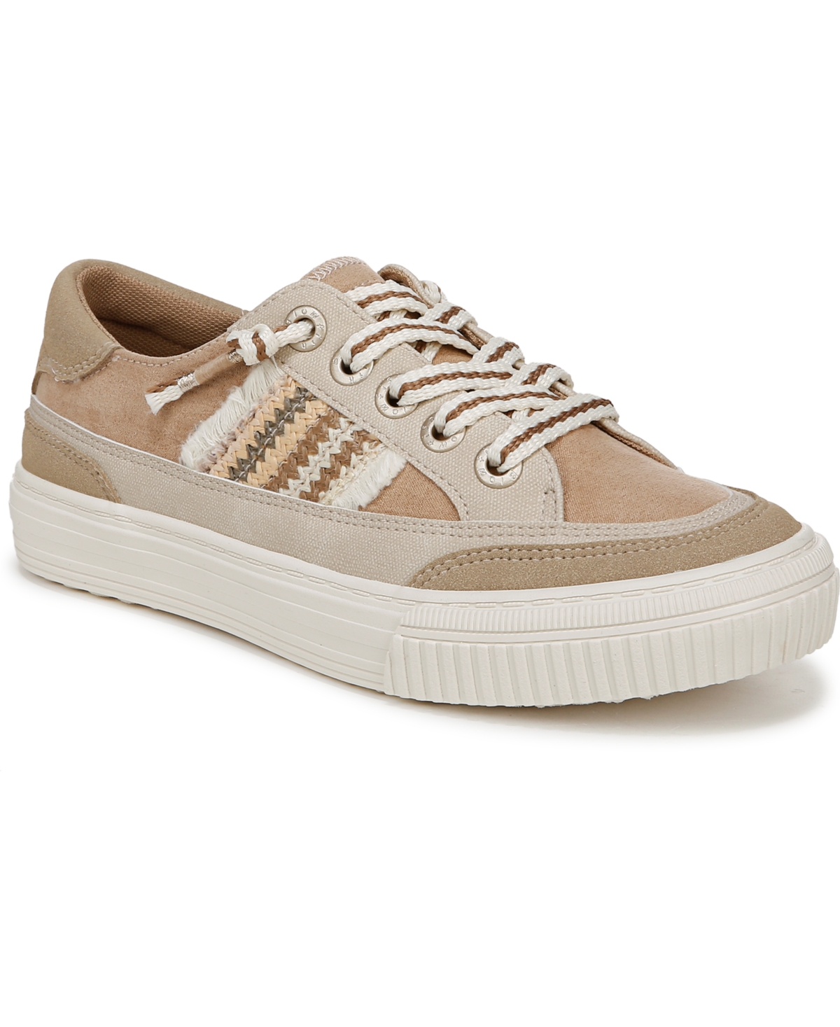 Shop Blowfish Malibu Women's Alex Round Toe Lace Up Sneakers In Sand Raffia,faux Leather