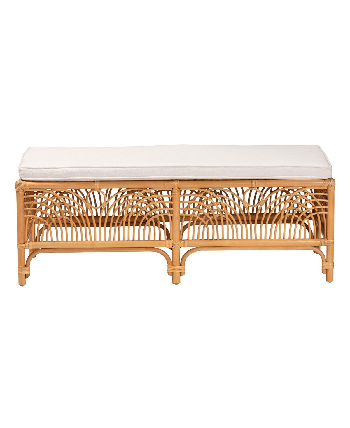 bali & pari Materra Modern bohemian Natural Brown Rattan Bench -light honey