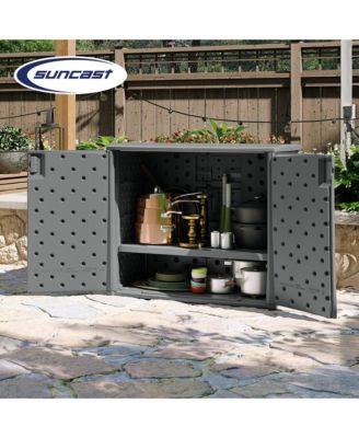 Lockable Outdoor Cabinet Deck Storage Box w/ Adjustable Shelf, Cool Gray