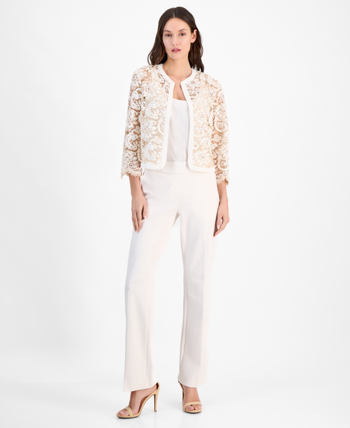 ANNE KLEIN WOMEN'S LACE OPEN-FRONT 3/4-SLEEVE JACKET 