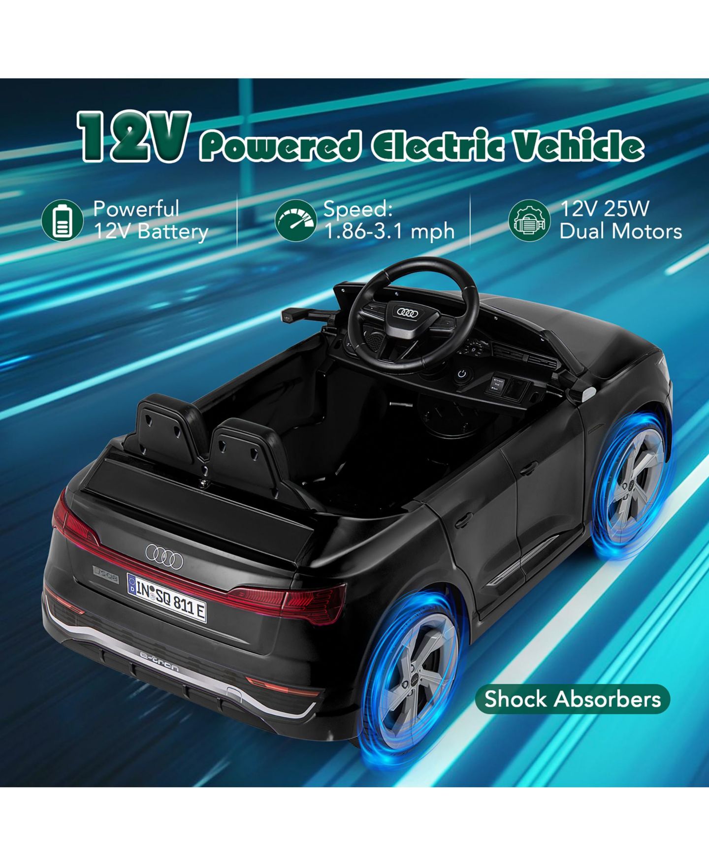 Детская игрушка Gymax Audi SQ8 12V Remote Control 3-Speed Ride-On Car, 66 lb. Capacity, Ages 3+, цвет: Чёрный, вариант 1 — фото 6
