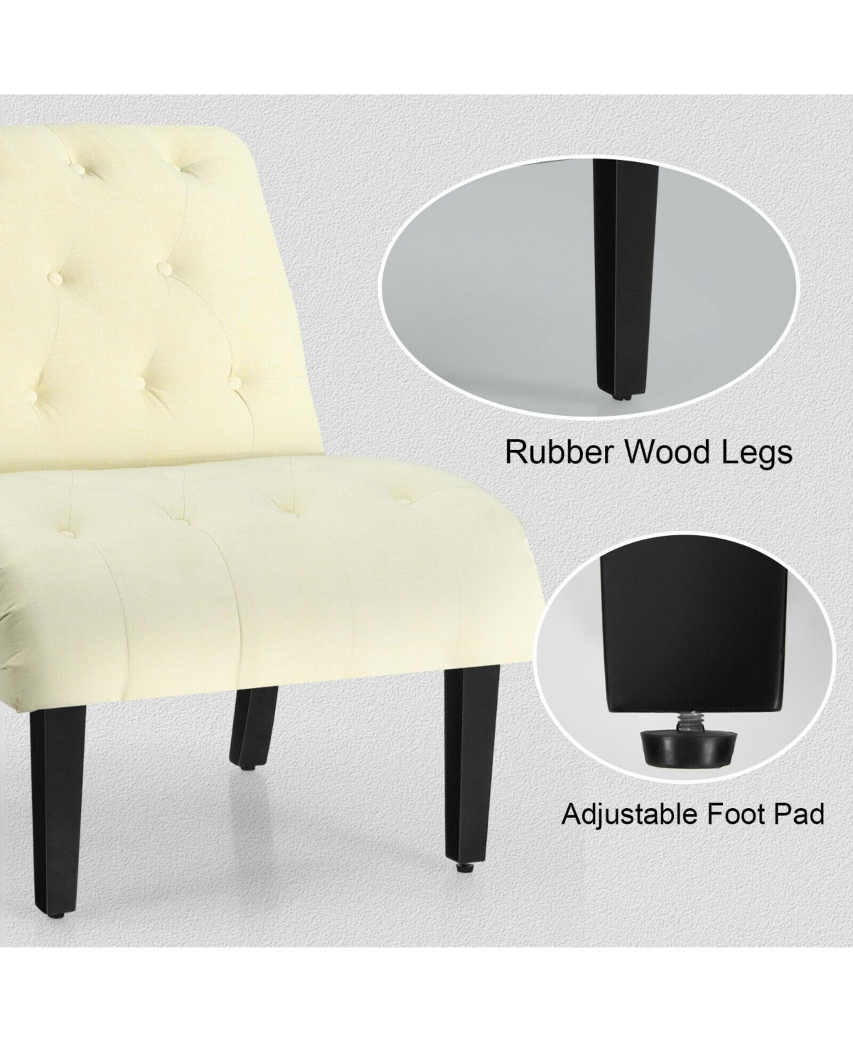 Gouun Cotton Linen Fabric Armless Accent Chair with Adjustable Foot Pads -khaki